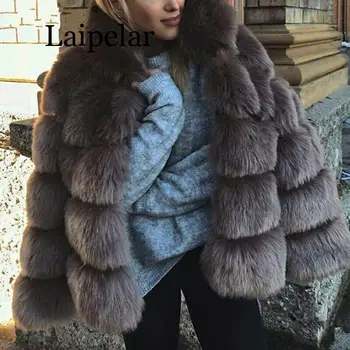 Laipelar Faux blana pentru femei geacă imitație de blană de vulpe jacheta cu gluga de sex feminin de cusut blana artificiala