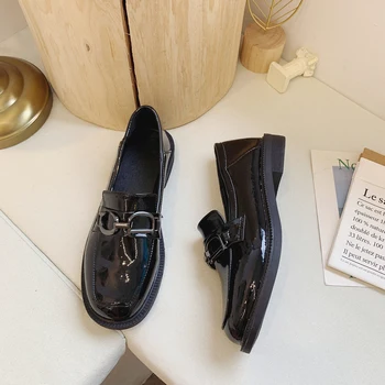 De înaltă calitate de culoare solidă doamnelor casual mici pantofi de piele de metal decor sălbatic retro primavara toamna esențiale Slip-On W40-49