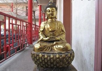 150624 S1791 Fane Bronz Auri Tathagata Amitabha Sakyamuni Buddha Amitayus Stai floare de lotus