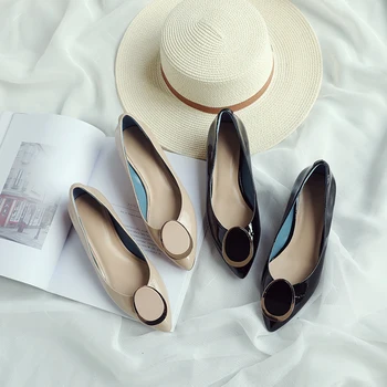 ISNOM Pompe de Brevete din Piele Femei Subliniat Toe Încălțăminte de Moda Cataramă Pantofi Femei Casual Neobișnuit Pantofi cu Toc Femei de Primăvară 2019