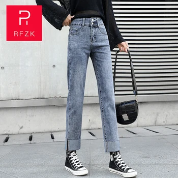 RFZK Talie Inalta Blugi Prieteni Plus Dimensiune Casual Vintage Denim Pantaloni Femei Îmbrăcăminte Blugi de Lungime Completă Jeans Plus Size