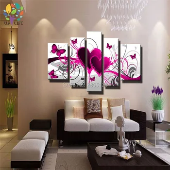 Pictate manual pe Panza de Pictura Pentru Decorare dormitor Imagine Modernă rosu roz inima Ulei Tablou Canvas Wall Art fluture în dragoste