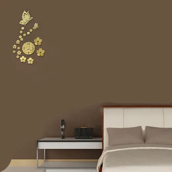 Ceas de perete Sticker Fluture Detașabil Diy Acril Oglindă 3D Autocolante de Perete Dormitor Living Decor