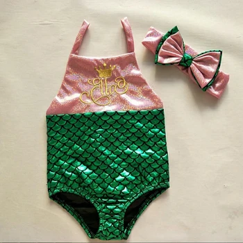 Copilul Fata Copil Copil Haine de Sirena Costume de baie Verde Paiete de Aur Bowknot Bikini Costume de baie Costum de Baie Copii Fete 0-3Y