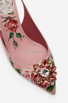 Sapato Feminino Florale Imprimate Din Piele Floral Subliniat Toe Cristal De Lux Pompe De Bijuterii De Mireasa, Pantofii De Mireasa Sandale Tocuri Inalte