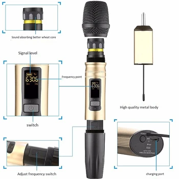 Ux2 Microfon Wireless Uhf Sistem Portabil Led Microfon Uhf Difuzor Portabil Cu Usb Receptor Pentru Ktv Dj Discurs Amplificator De Înregistrare