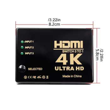 3 Port 4K, 2K 1080P Switcher HDMI Switch Selector 3x1 Splitter Box Ultra HD pentru HDTV Multimedia Switcher