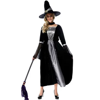Costum De Halloween Pentru Adulti Cosplay De Sex Feminin Rochie Vrăjitoare Vrăjitoare Fusta Neagra Net Fire Lungi Rochie Costum De Vrăjitoare