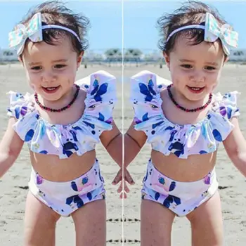 Copilul Florale Set de Bikini Copii Baby Girl Flori Set Costume de baie Tankini Beachwear Copii de Înot de Vară Bikini de 2 BUC