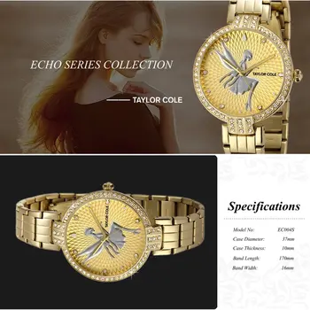 Taylor Cole Horloges Vrouwen de Lux Cristal de Aur Cazul Doamnă Subțire de Cuarț Banda din Oțel Brățară Ceas Femei Ceas Cutie-Cadou / TC091