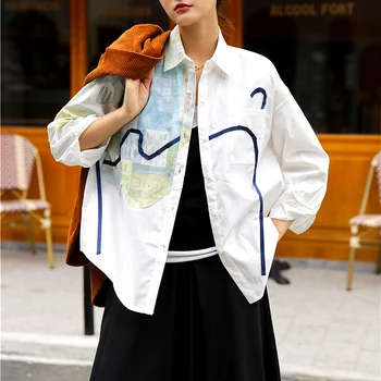 Plus Dimensiunea Vrac Bluză Casual Femei Camasi Vintage Model Mozaic de Toamna Iarna Femei Topuri Și Bloues Femei Haine SL323