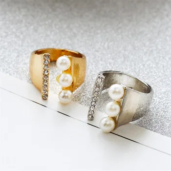 Naturale De Trei Perle Inele Cu Strasuri De Cristal Inel De Deschidere Aur Bling Ring Noi Luxuri Design Inel Pentru Femei
