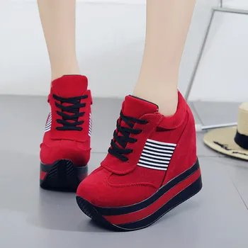 2019 Femei Pene De Pantofi Casual Cu Fermoar Înălțime A Crescut Adidași Respirabil Roșie Femei De Primăvară De Mers Pe Jos De Apartamente Formatori Pantofi De Panza