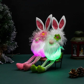 Iepurașul de paște Třmte Gnome Decoratiuni lucrate Manual Papusa de Plus suedez cu Lumină LED, Ornamente de Masa Decor Acasă