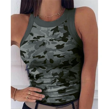 De Vară 2020 Femei de Imprimare de Top Moda Femei Casual Armata Camuflaj Camuflaj Rezervor fără Mâneci O-neck Slim Vesta T-Shirt Plus Dimensiune S-2XL