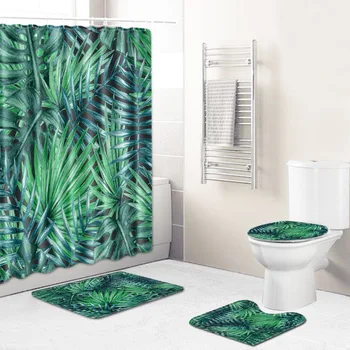 Stil Nordic Frunze de Flanel Covoraș de Baie/Toaletă Pad Set Decor Acasă Anti-alunecare Toaletă Covor rezistent la apa Perdea de Duș Set