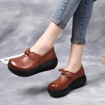 MVVJKE Stil Retro Primavara din Piele Respirabil Doamnelor Pantofi Plat Femeie Slip-on Toc mic de Mână Aplici Pantofi Oxford