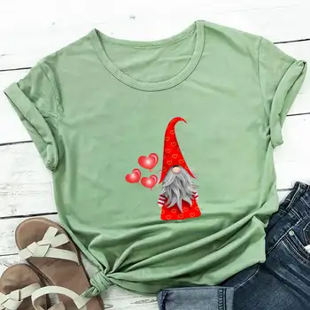 Valentine Gnome Grafic Imprimat din Bumbac Tricou Femei de Ziua Îndrăgostiților Tricou Amuzant Casual Maneca Scurta Top Teuri de Vacanță Tricouri