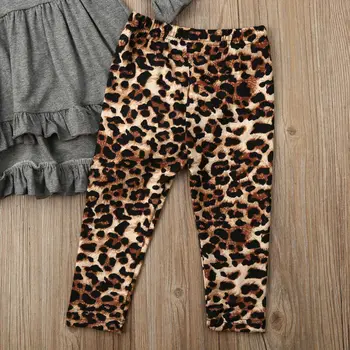 Citgeett Toamna Copil Copil Copil Fata de Top Flare tricou + imprimeu de Leopard Pantaloni Pantaloni Haine Haine Set
