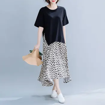 Vara Plus Dimensiunea Rochie De Camasa Femei Coreean De Îmbrăcăminte Casual, Din Bumbac Leopard Mozaic Umflat Rochie Lunga Femme Vestidos Halat De Mujer