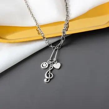 Argint 925 Colier de Lanț Simplu de muzică de inima Placat cu Argint Colier coreea Style Femeie Colier Boho Doamnelor Bijuterii