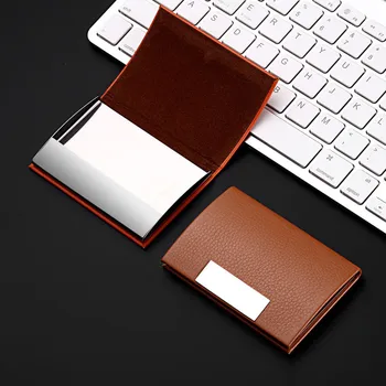 Unisex de afaceri din piele pu oțel inoxidabil curbat business card caz magnetic titularul cardului de afaceri portabile ultra-subțire caz carte