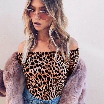Modă Femei Bluza de Pe Umăr pulover Casual Slim Shirt de Imprimare Leopard cu maneca lunga Bluze Poliester unul de piese