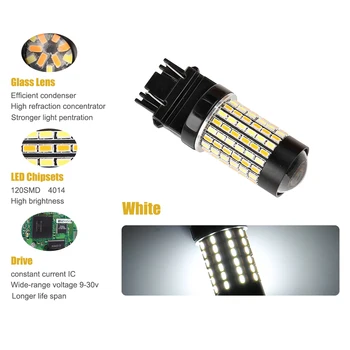 X AUTOHAUX 2 buc 3157 120 4014-SMD-LED Galben Alb Auto Turn Semnal de Lumină Coada Becuri Auto Backup de Marșarier Lampa Proiector Lentilă