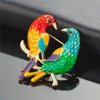 Drăguț Colorate Dublu Păsări Email Broșe Pentru Femei De Aur Corsaj Clip Insigna Ace Îmbrăcăminte Ornamente Bijuterii Accesorii