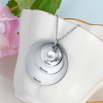 Personalizat Grava Numele Personalizate Coliere de Perle pentru Femei Triplu Rotund din Oțel Inoxidabil, cel Mai bun Prieten Colier (JewelOra NE103190)