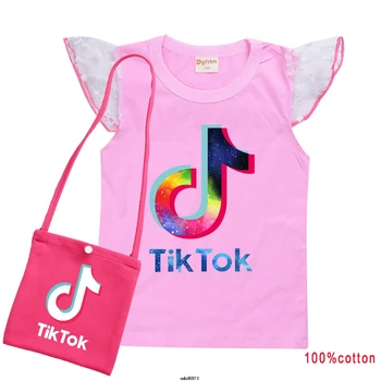 Moda Desene animate Tik Tok T-shirt pentru Copii, fete și Băieți Mâneci Scurte Teuri +Sac de pat Copii Bumbac Topuri Pentru Fete Haine