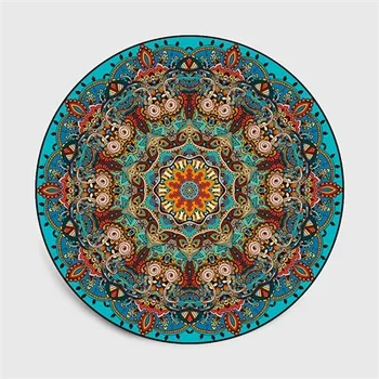 Boem Culoare Lac Albastru Mandala Cu Flori Stil Etnic Camera De Zi Dormitor Coș De Agățat Scaun Rotund Floor Mat Covor