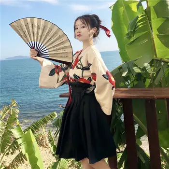Fata Stil Japonez Imprimare Florale Rochie De Epocă Femeie Oriental Camellia Dragoste Costum Haori Yukata Asiatice Haine