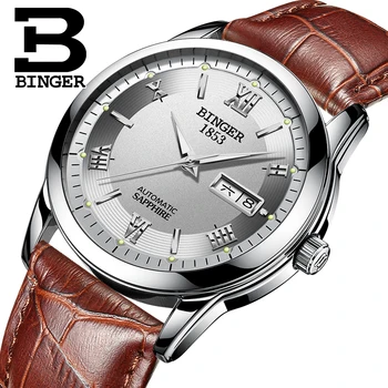 Elveția Bărbați Ceas de Lux Marca BINGER Ceasuri de mana Luminos Auto Mecanice Curea din Piele rezistent la apa de sex Masculin Ceas B-107M12