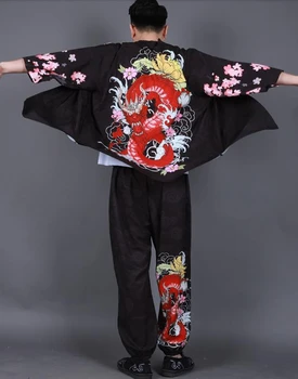 Kimono Set macara halat de Ukiyo-e, imprimare halat stil Chinezesc Zen cardigan cu mâneci scurte, de soare, de protecție îmbrăcăminte de sex masculin kimono Japonez