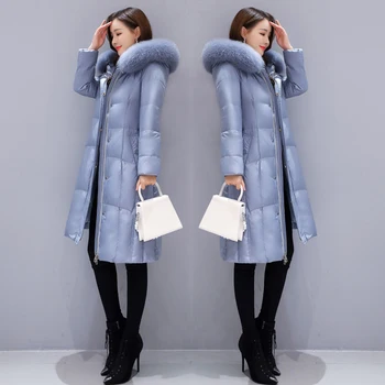 Jos jacheta stil nou de iarna pentru femei lungime medie de moda liber cu gluga real vulpe guler de pene albe în jos jacheta 00252