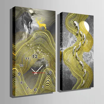 Transport gratuit de E-ACASĂ de Aur Animal Fanteziile Ceas în Canvas 2 buc ceas de perete 17121111