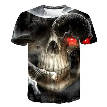 Mens Craniu intreg corpul print T shirt de Moda de Vara cu Maneci Scurte Ghost Rider Rece T-shirt Craniu 3D de Imprimare Topuri Craniu Tricou Barbati