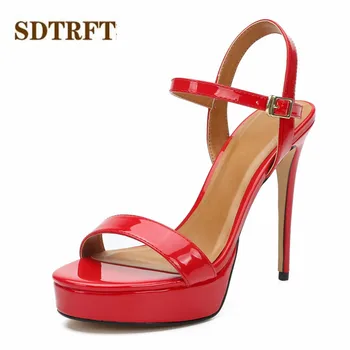 SDTRFT Doamnelor Platforme Sandale de curea Glezna pantofi moman Catarama Stiletto zapatos mujer 14cm Tocuri Subtiri Petrecere Pompe Plus:39-49 50