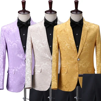 6-Culori Anglia Stil pentru Bărbați Costume de Epocă Jacquard Țese Sacouri Pantaloni Set Etapă Cantareata Cor Costum de Bal Nunta Rochie mireasa