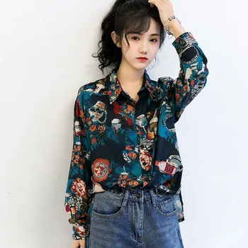 Femei Vintage Bluze Cu Maneca Lunga Print Sifon Moda Topuri Femeile Coreene Tricouri Casual 2020