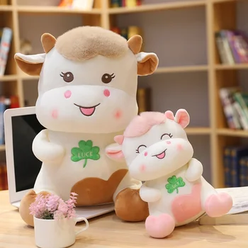 Noi Kawaii Norocos Vaca Jucărie De Pluș Moale Umplute De Desene Animate De Animale Bovine Papusa Casa Decor De Copii Pentru Copii De Ziua De Nastere Cadou De Crăciun Potoli Setea