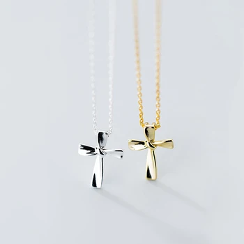 Argint 925 Cruce Colier pentru Femei Cupluri Geometrice Simple Pandantiv Coliere de sex Feminin Isus Creștin Bijuterii