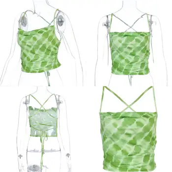 Verde Fără Mâneci Bluza Crop Top Camis Backless Cruce Strappy Bandaj Bretele De Vara Sexy De Pe Umăr Sling Vesta Streetwear