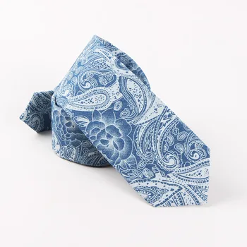 Matagorda Bumbac Cravata Barbati Casual din Denim Albastru Pește Mic de Imprimare Cravata 6.5 cm Skinny Cravată Fular Rochie Formale Fulare Cadou