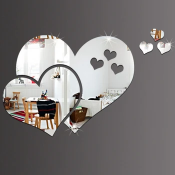 Decorare camera Autocolant Oglinda DIY Unice în formă de Inimă Oglindă Autocolant Cameră de Decorare Perete