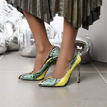 Pompe de femei Pantofi Super Toc de Primavara Toamna de Bază a Subliniat Toe Model Sarpe Pu Slip-on 2020 Sexy Noua Moda Albastru Verde