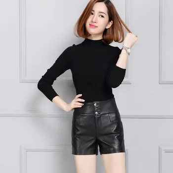 De Sex Feminin Noua Moda Coreeană Stil Direct Pantaloni Scurți De Piele De Oaie Piele De Înaltă Talie Casual Streetwear Punk Înaltă Calitate, Pantaloni Femei