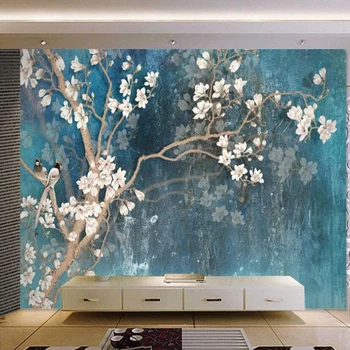 Bacal Personalizate 3D Tapet Mural Retro Pictate manual Floare Magnolia Nordic Vintage Albastru Elegant Pictură în Ulei Decor 5d imagini de fundal