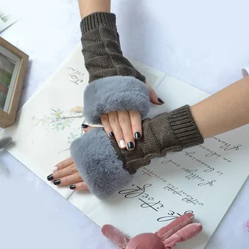 Femei Culoare Solidă Uzat Cald Tastarea Elastic Jumătate-Deget Mănuși